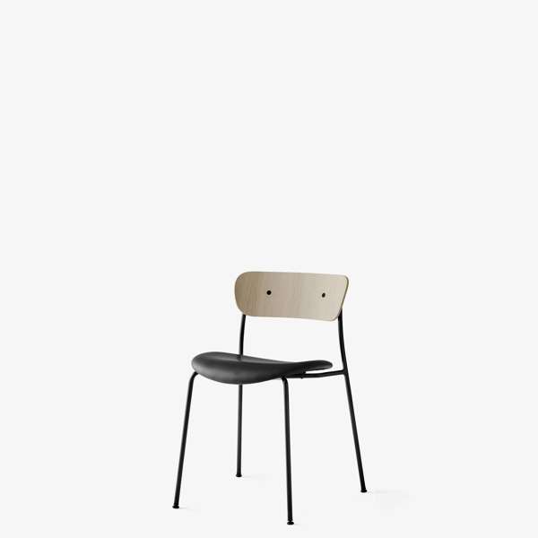 Pavilion AV3 Dining Chair Upholstered Seat - Black Silk Leather - white oak