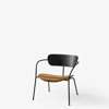 Pavilion AV6 Lounge Armchair Upholstered Seat - Cognac Silk Leather - black oak 