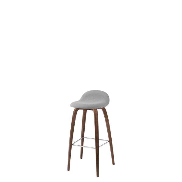 3D Counter Bar Stool - Front Upholstered Wood base Hirek Shell - American Walnut base - Hirek white - kvadrat hallingdal 65 123