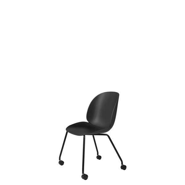 Beetle Meeting Chair - Un-Upholstered 4 Legs with Castors - black legs - black shell