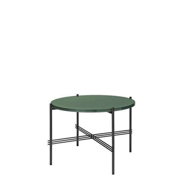 TS Round Coffee Table - 55 black base - dusty green glass 