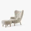 Petra Lounge Chair with Pouf - Sheepskin moonlight oak
