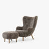Petra Lounge Chair with Pouf - Sheepskin sahara oak