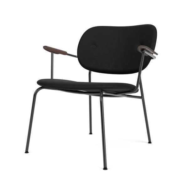 Co Lounge Chair w/Armrest - Black Leather Seat and Back - Dark Stained Oak 