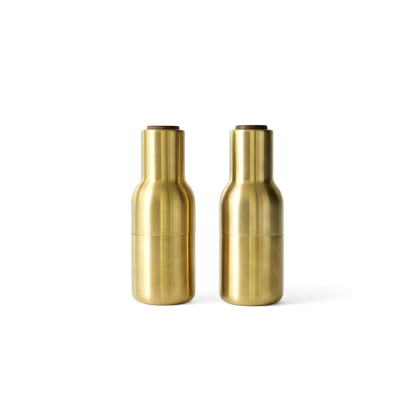 MENU Salt and Pepper Grinders Small Set of 2 - Brushed Brass - Walnut Lid